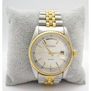 Men Cardini Fluted Bezel Quartz Analog 35mm Round Watch (H487) "New Battery"